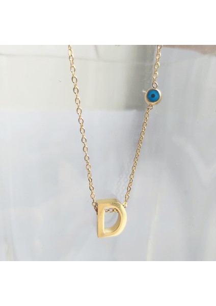 Çelik Nazar Boncuklu D Harfi Kolye modelleri
