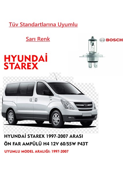 Hyundai Starex 1997-2007 Uyumlu Arası Ön Far Ampülü Sarı Renk 60/55W ( 1 adet)
