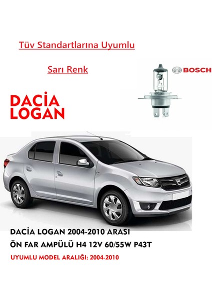 Dacia Logan 2004-2010 Arası Uyumlu Ön Far Ampülü Sarı Renk 60/55W