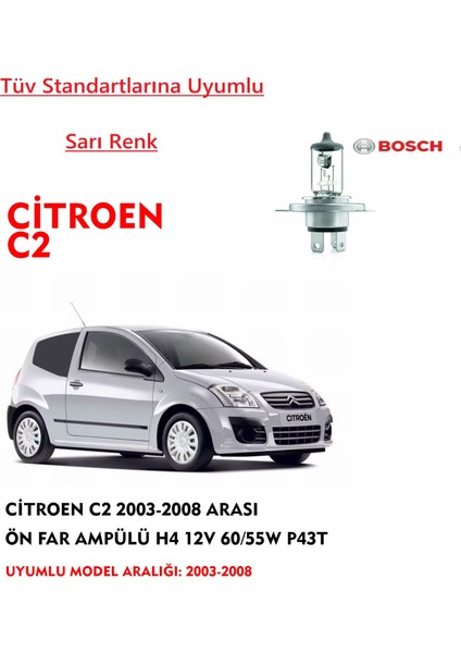 Citroen C2 2003-2008 Arası Ön Far Ampülü 12V 60/55W P43T