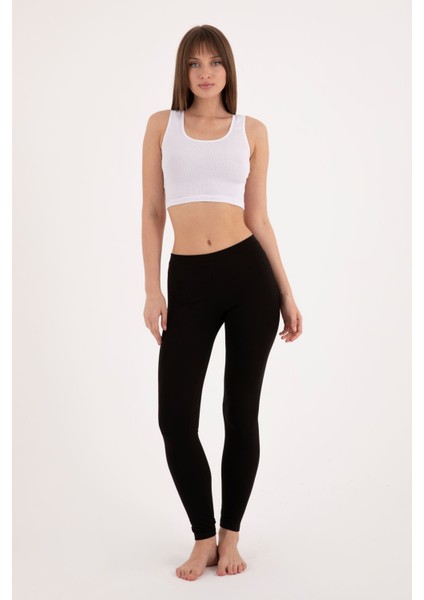 Kadın Siyah Likralı Pamuklu Modal Dar Paça Slim Fit Uzun Tayt