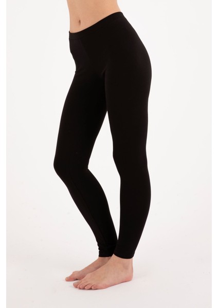 Kadın Siyah Likralı Pamuklu Modal Dar Paça Slim Fit Uzun Tayt indirimleri