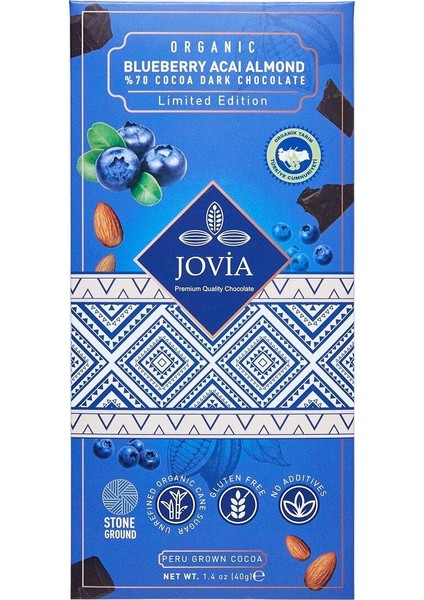 Organik %70 Bitter Çikolata Yaban Mersin 40G