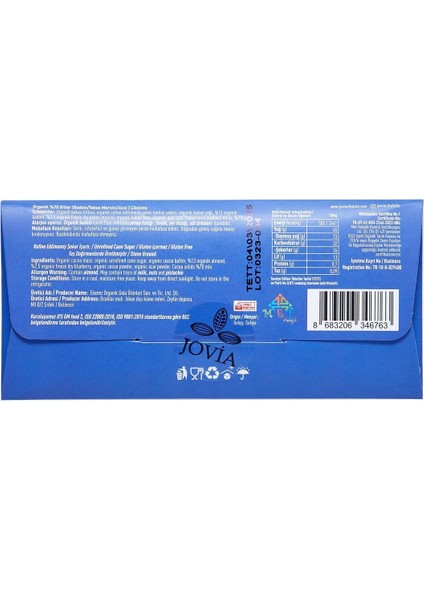 Organik %70 Bitter Çikolata Yaban Mersin 40G