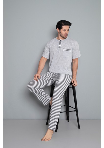 Dreamy Pamuklu Kısa Kollu Düğmeli Yaka Erkek Pijama Takımı