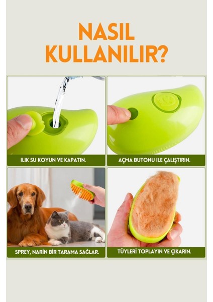 Ogas Buharlı Kedi & Köpek Yıkama Tarağı Yumuşak Silikon Fırça Bakım Seti