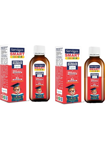 Smart Kids Sıvı Form - Sitikolin Dha Omega 3 Norveç Balık Yağı ve B12 - 150 ml 2 Adet