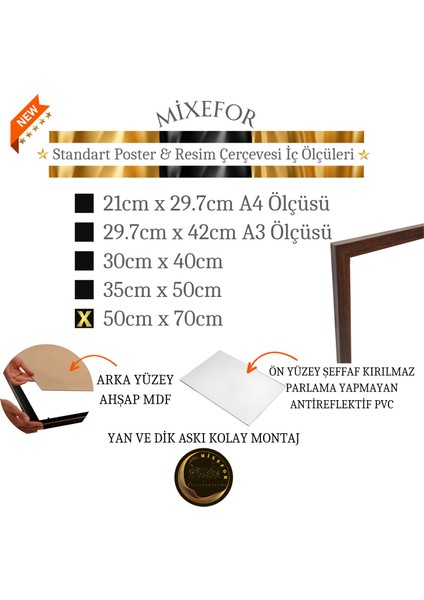 50CM X70CM Ölçü Boş Çerçeve -Poster Fotoğraf Resim Çerçevesi Ön Yüzey Antireflektif