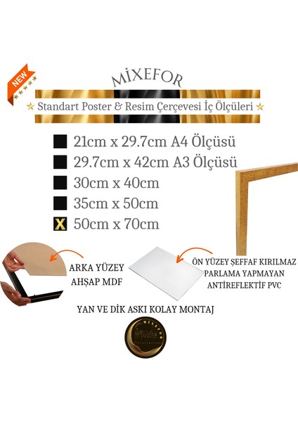 50CM X70CM Ölçü Boş Çerçeve -Poster Fotoğraf Resim Çerçevesi Ön Yüzey Antireflektif