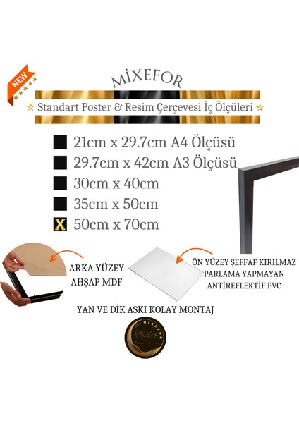 50CM X70CM Ölçü Boş Çerçeve -Poster Fotoğraf Resim Çerçevesi Ön Yüzey Antireflektif