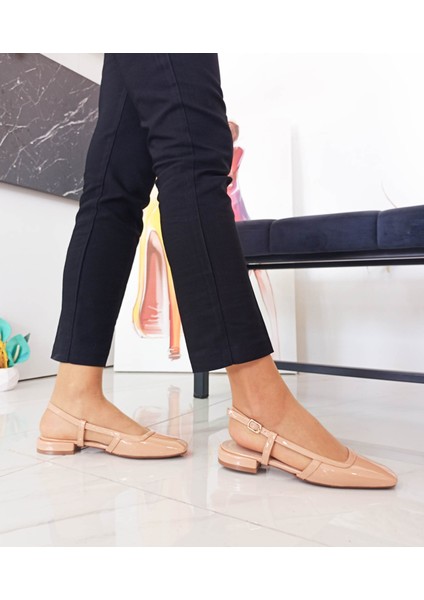 Nude Renk Rugan Alçak Topuk Bantlı Kadın Babet Ayakkabı modelleri