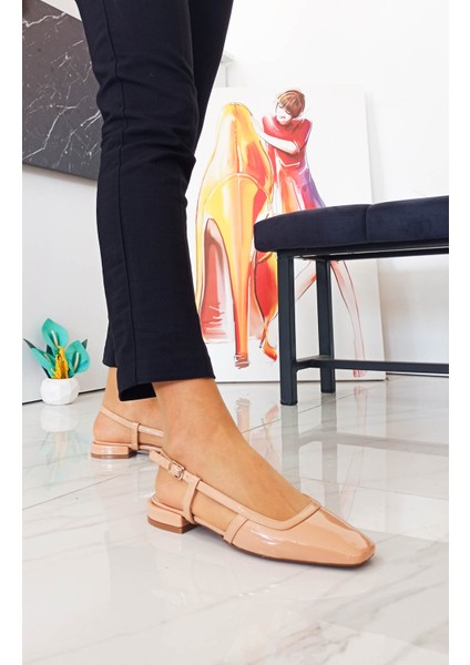 Nude Renk Rugan Alçak Topuk Bantlı Kadın Babet Ayakkabı fırsatları