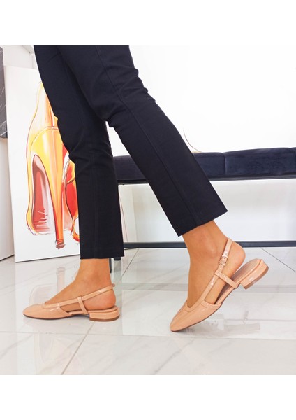 Nude Renk Rugan Alçak Topuk Bantlı Kadın Babet Ayakkabı indirimleri