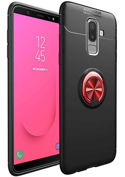 Samsung Galaxy J8 Kılıf Ravel Yüzüklü Standlı Silikon Kapak