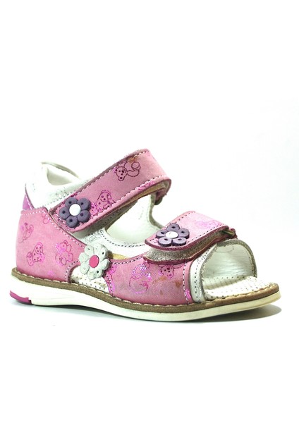 Bayrak 907 Hakiki Deri Pudra Ortopedik Kız Bebek Sandalet