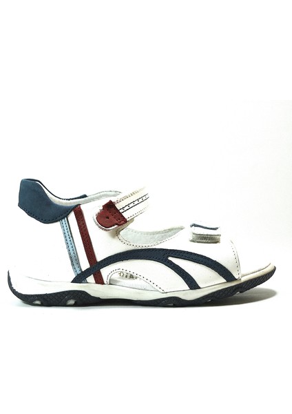 2001 Hakiki Deri Beyaz & Gri Ortopedik Erkek Bebek Sandalet
