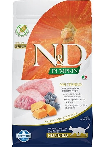 Nd Pumpkin Kuzu ve Yaban Mersinli Kısırlaştırılmış Kedi Maması 1.5 kg