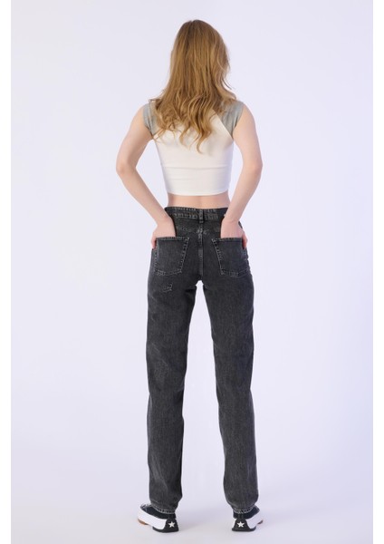 Straıght Mıd Waıst Düz Denim Pantolon Kadın indirimleri