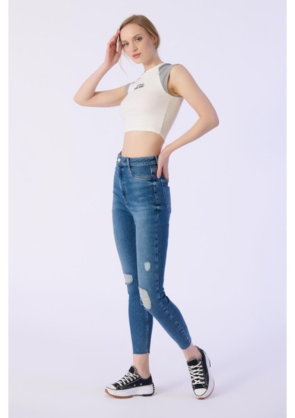 Skınny Cep Kapalı Dizler Lazerlı Paça Kesik Denim Pantolon modelleri