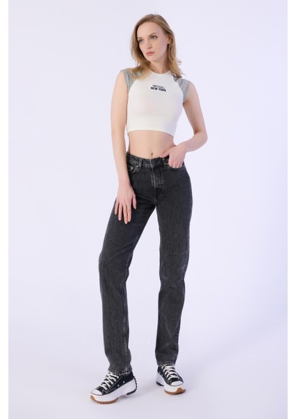 Straıght Mıd Waıst Düz Denim Pantolon Kadın fiyatları