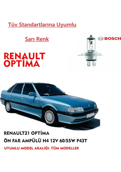 RENAULT21 Optima Uyumlu Ön Far Ampülü Sarı Renk 60/55W