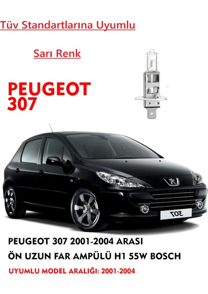 Peugeot 307 2001-2004 Arası Ön Uzun Far Ampülü Sarı 55W Uyumlu