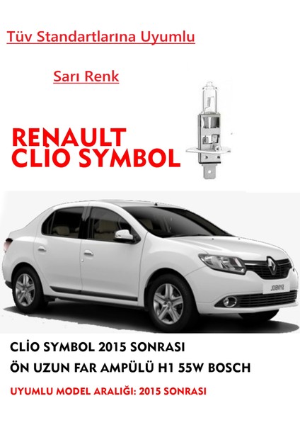 Clio Symbol 2015 Sonrası Ön Uzun Far Ampülü Sarı 55W Uyumlu