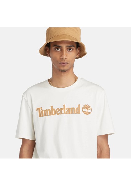 Linear Logo Erkek Beyaz Yuvarlak Yaka Tişört fiyatları