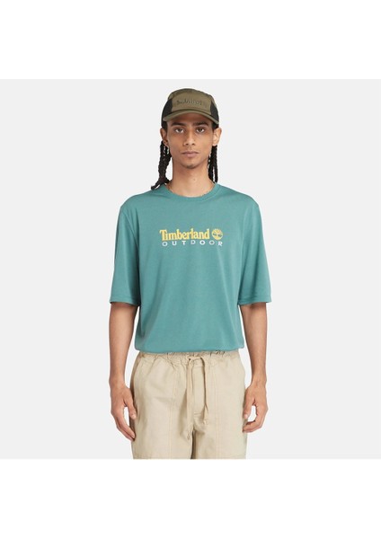 Anti Uv Outdoor Graphic Erkek Turkuaz Yuvarlak Yaka Tişört