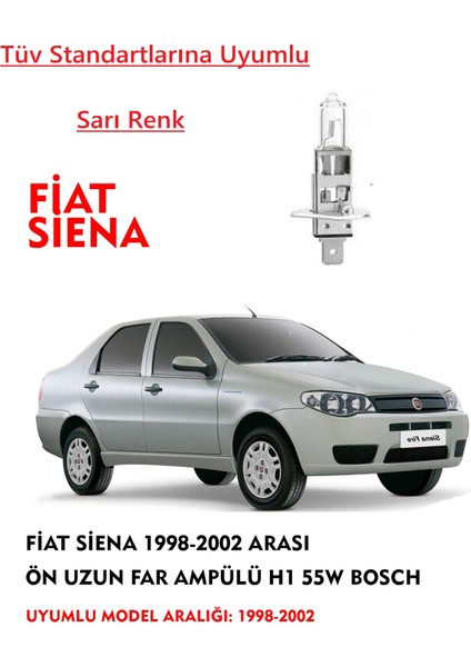 Fiat Siena 1998-2002 Arası Uyumlu Ön Uzun Far Ampülü Sarı 55W