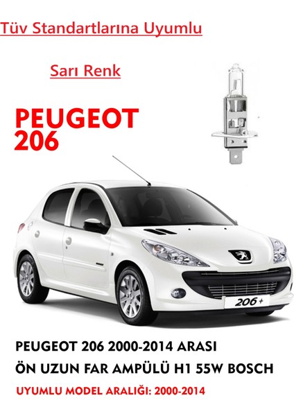 Peugeot 206 2000-2014 Arası Ön Uzun Far Ampülü 55W Sarı Renk