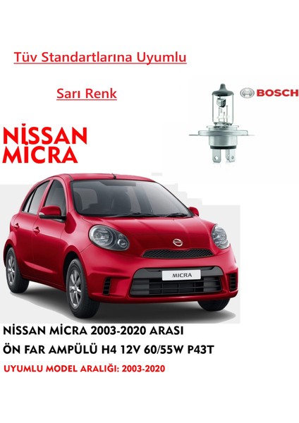 Nissan Micra 2003-2014 Arası Ön Far Ampülü Sarı Renk