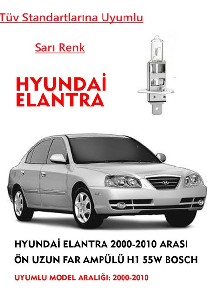 Hyundai Elantra 2000-2010 Uyumlu Arası Ön Uzun Far Ampülü Sarı 55W