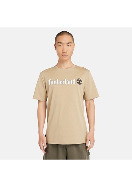 Linear Logo Erkek Bej Yuvarlak Yaka Tişört