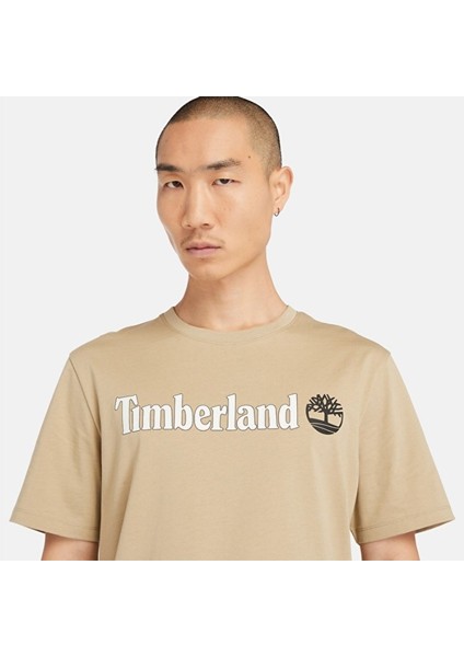 Linear Logo Erkek Bej Yuvarlak Yaka Tişört fiyatları