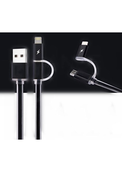 Fast Charg Data led ışıklı USB Şarj Kablosu (Hızlı şarj) Siyah iphone 5/5s/5c/6/6s/7, ipad mini, ipad 3/4 ve Samsung Galaxy Serileri Uyumlu