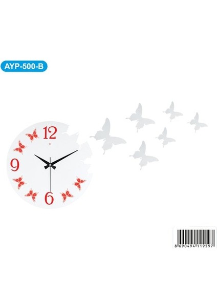 AYP-500-B Dekoratif Kelebek Duvar Saati 35Cm Beyaz