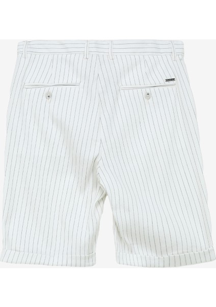 Ekru Erkek Basic Çizgili Bermuda Şort F4SM-SHT 0737