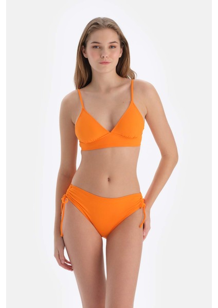 Turuncu Yanı Büzgülü Bikini Alt