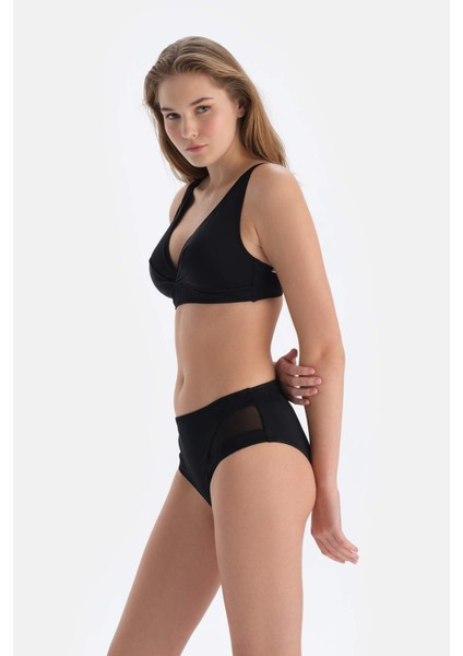 Siyah Tül Detaylı Yüksek Bel Bikini Alt modelleri