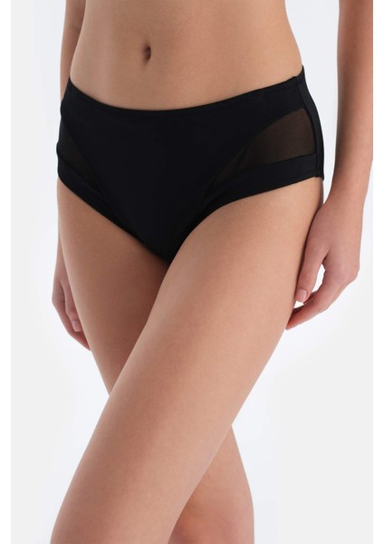 Siyah Tül Detaylı Yüksek Bel Bikini Alt indirimleri
