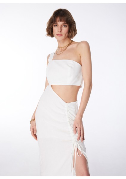 Beyaz Kadın V Yaka Basic Elbise F4SL-ELB0845 fiyatları