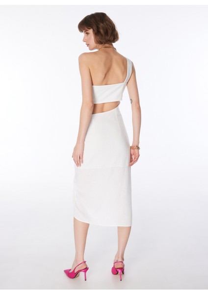 Beyaz Kadın V Yaka Basic Elbise F4SL-ELB0845 indirimleri