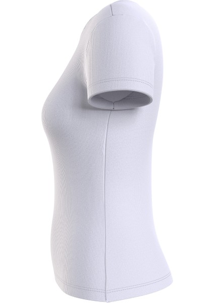 Bisiklet Yaka Düz Beyaz Kadın T-Shirt Tjw Slım Badge Rıb Tee fiyatları