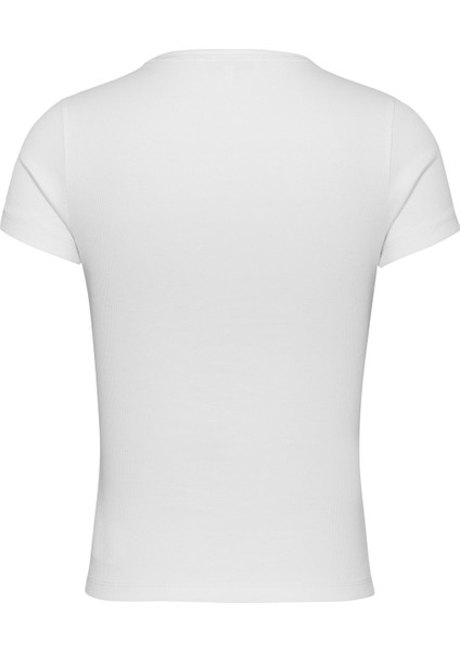 Bisiklet Yaka Düz Beyaz Kadın T-Shirt Tjw Slım Badge Rıb Tee fırsatları