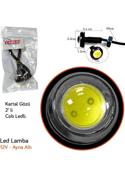 Kartal Göz 12V Ayna Altı LED Lamba 22 mm Beyaz 2 Li Cob LED