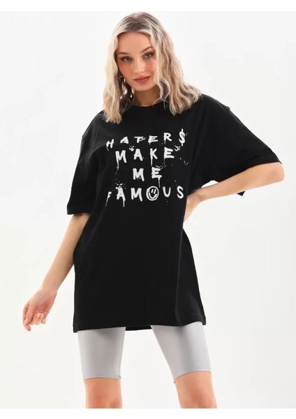 Unisex Baskılı Oversize T-Shirt - Siyah