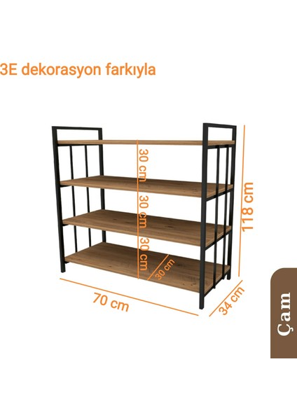 3E Dekorasyon Yapı Mutfak Dolabı Raflı Kiler Dolabı Çok Amaçlı Düzenleyici Ayakkabılık Kahve Köşesi Mdf 118 cm