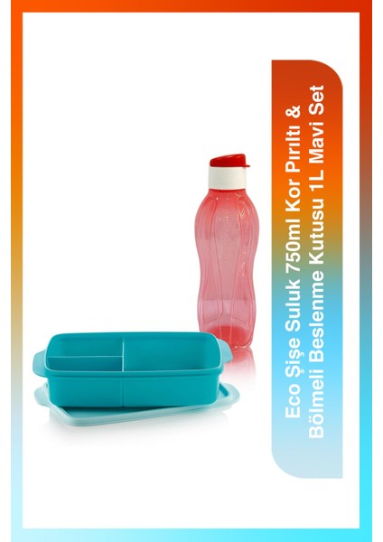 Eco Şişe Suluk 750ML Kor Pırıltı & Bölmeli Beslenme Kutusu 1l Mavi Set