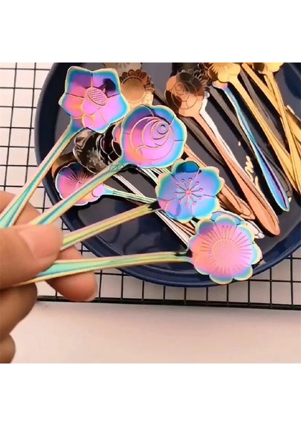 Gümüş Tarzı Et Kiraz Çiçekleri Paslanmaz Çelik Çay Kahve Kaşığı Çay Kaşığı Dondurma Şeker Sofra Takımı Altın Mutfak Sofra Takımı (Yurt Dışından) modelleri